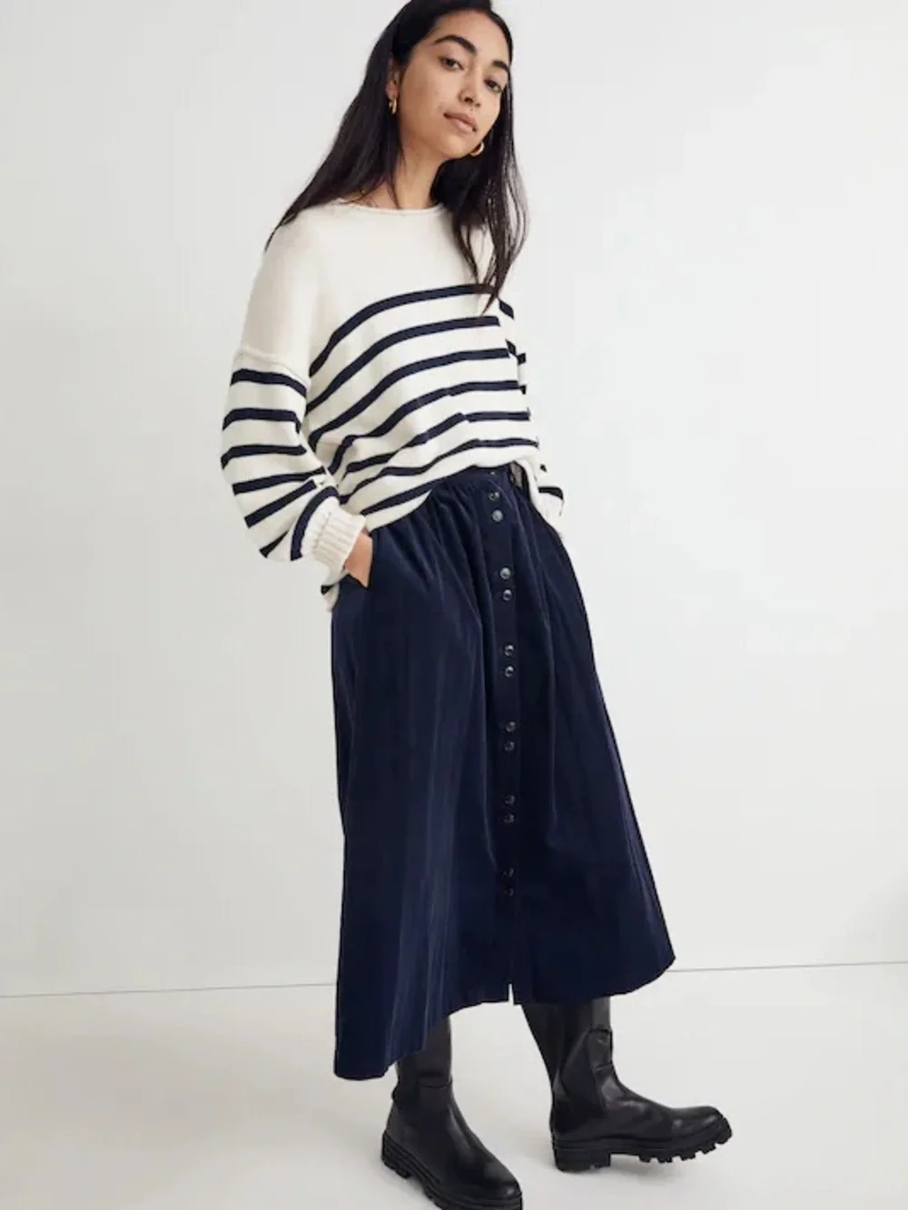 Madewell Corduroy Button-Front Midi Skirt